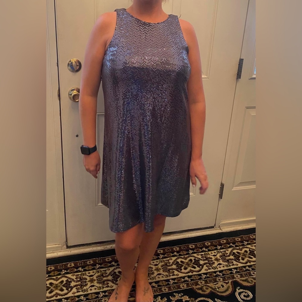 Silver sequined shift dress. Never worn.  Great for a wedding